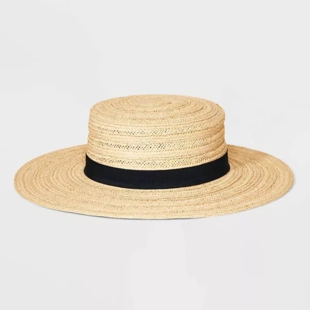 Universal Thread Straw Boarder Hat Ribbon Natural Black S/M 21" x 22.5"
